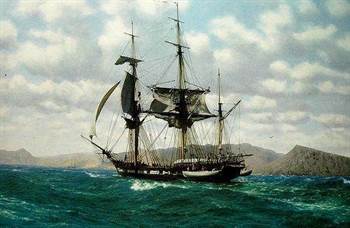 HMS_Beagle_off_the_Galapagos_by_John_Chancellor