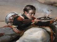 Soldat français blessé se battant à Troyes. Détail du tableau de Langlois. Troyes Napoléon 4