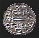Piece de monnaie en argent  Saint Pierre  de York. Le  i  de  PETRI  prend la forme du marteau de Tor. British Museum