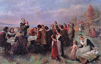 Peinture du premier Thanksgiving par Jennie Brownscombe Pilgrim Hall