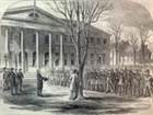 Les volontaires du District de Columbia prêtent serment de fidélité à l'Union, gravure de 1861. general-thomas-volunteers