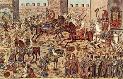 Constantin XI en train d'essayer de repousser les Ottomans par Theophilos Hadjimichail — chute constanntinople
